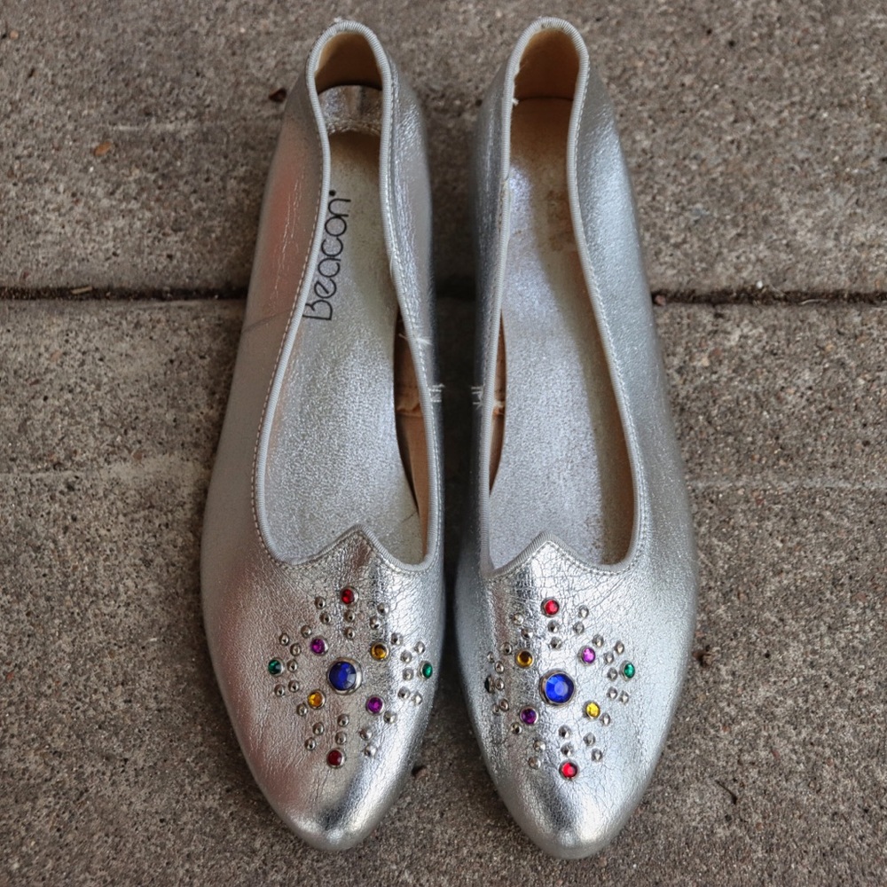 Vintage 90s Bedazzled Silver Flats by Beacon